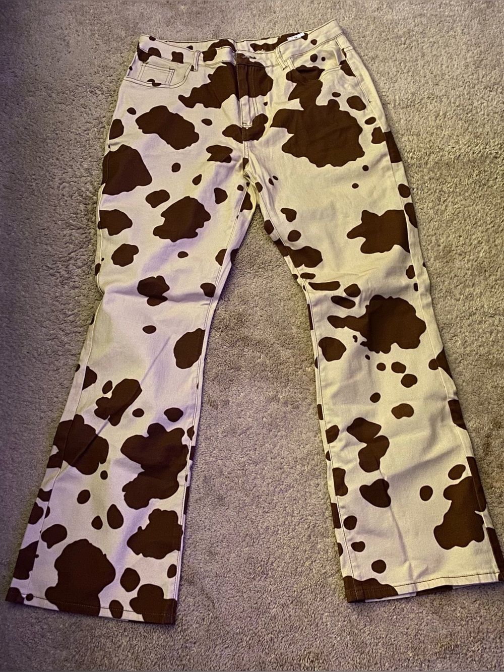 Cream and Brown Cowprint Womens Jeans - Fashion Fit